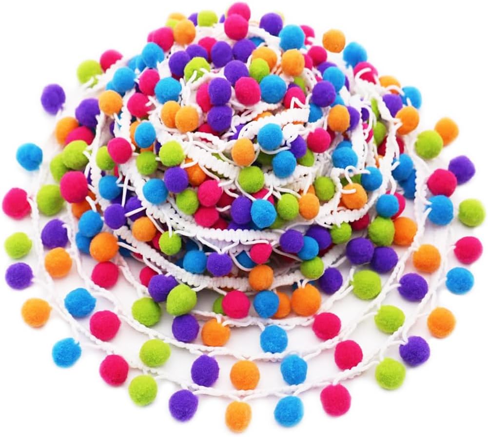 5 Yards Handmade Rainbow Pom Pom Ball Fringe Trim Ribbon Sewing Fabric DIY Craft