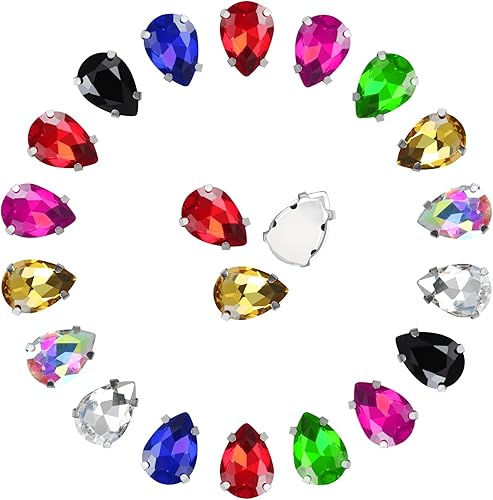 Miniatura 10 de Juego de 86 piezas de diamantes de imitación de cristal de 13 × 0.709 in, diamantes de imitación de metal con parte trasera plana, puntas de