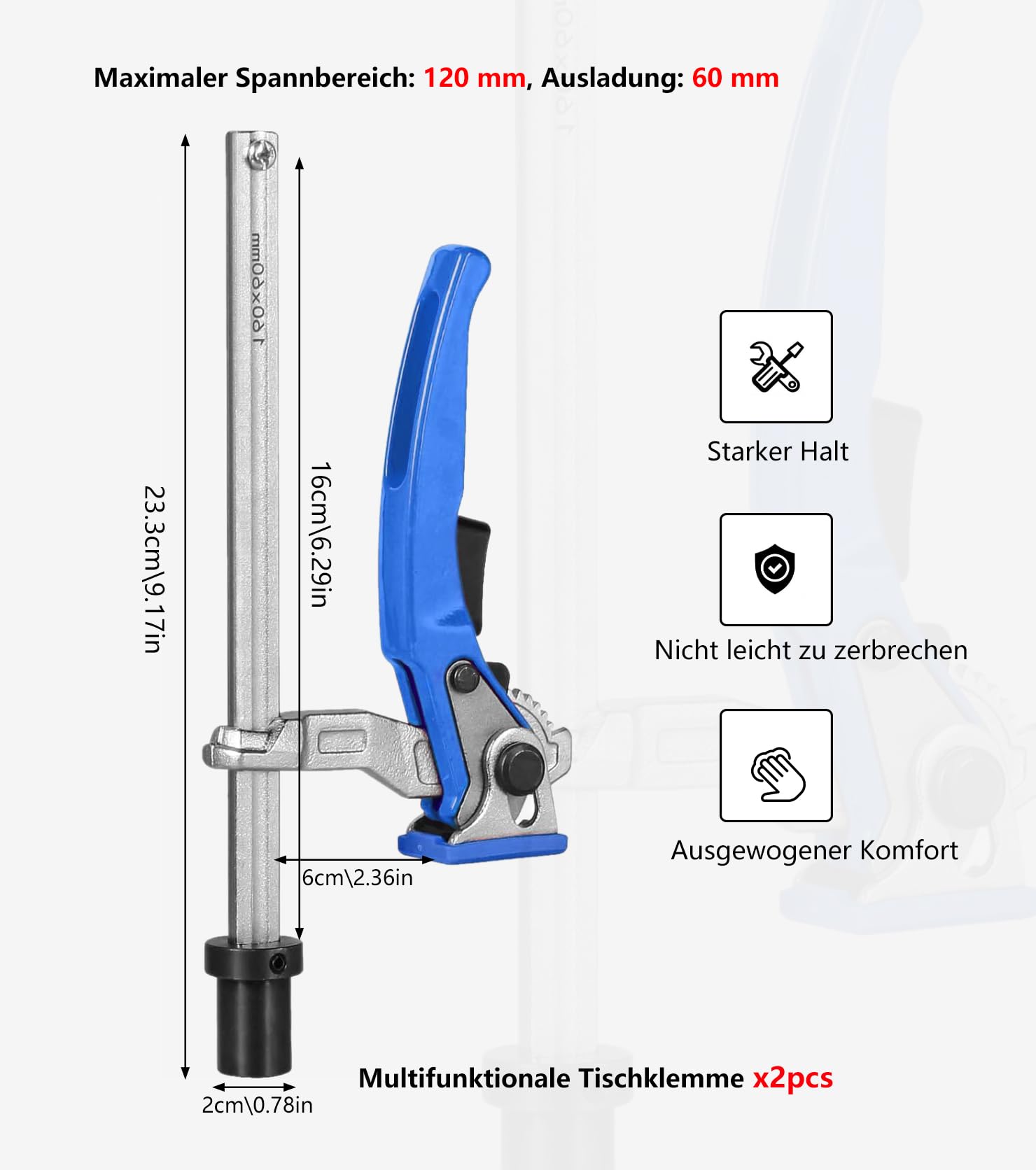 2Stück Niederhalter Hebelzwinge 20mm mit Hebelgriff Ganzstahl Tischzwinge 20mm Multifunktionstische Spannelement, Spannbereich 160mm Werkbank Schnellspannzwinge für schweißtisch & CNC
