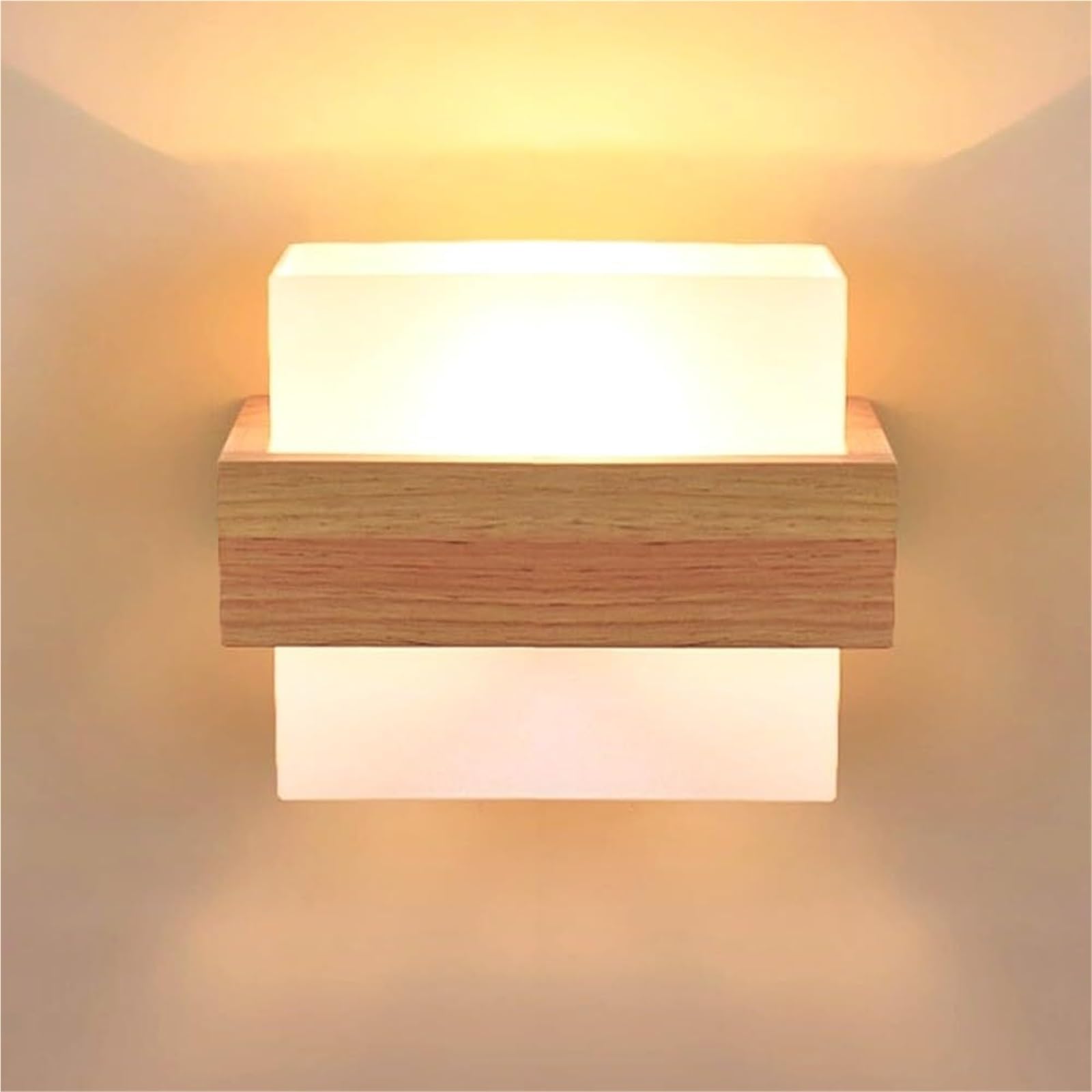 Wood Wall Sconce Light with White Glass Shade - E27 Mounted Fixture for Bedroom, Living Room, Corridor