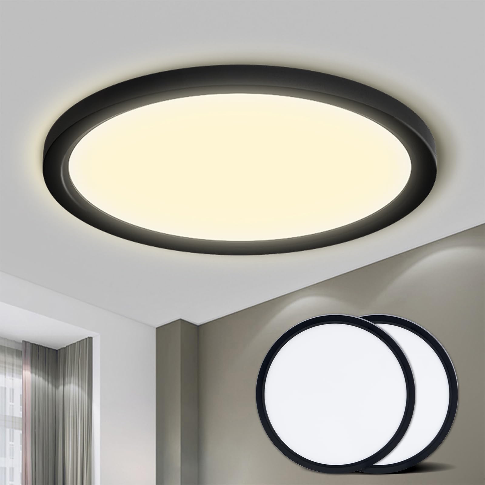 LQWELL® Plafoniera Lampada da soffitto a LED, Lampada da bagno impermeabile IP44 Rotonda Piatta 18W 3000K 1600LM Sottile per Soggiorno Bagno Camera da letto Cucina Seminterrato Ufficio, 220 * 24mm