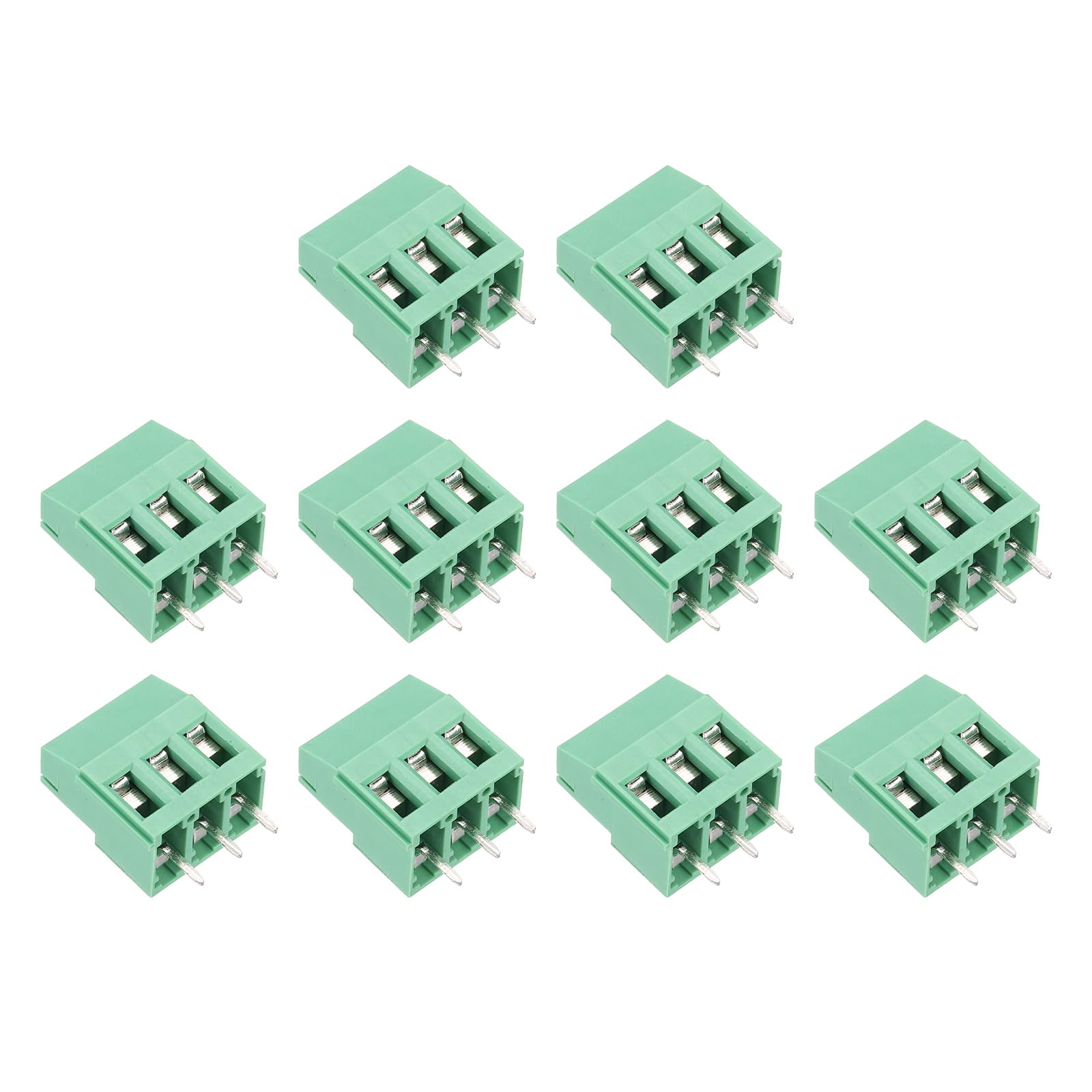 sourcing map PCB Terminal Block Connectors, 10 Pcs 3 Pin 5.08mm/0.2" Pitch PCB Mount Screw Terminal Block Connector(Can be Spliced) 300V 20A for DIY Electronic Projects(Green, 16x23x10.5mm)