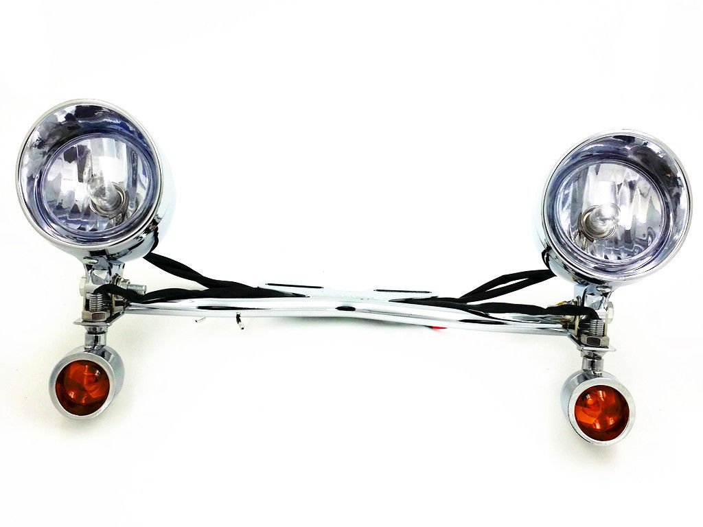 Chrome Driving Passing Turn Signal Spot light Bar For Suzuki Cruiser Boulevard Honda Cruiser VT Custom Kawasaki Vulcan Cruiser VN Harley Softail Touring XL Yamaha Cruiser Custom XV