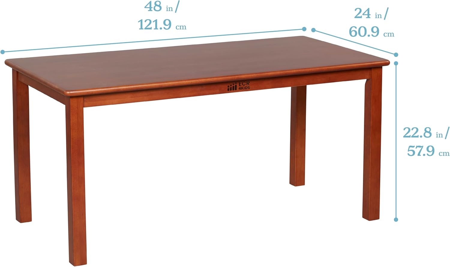 ECR4Kids 24in x 48in Rectangular Hardwood Table with 22in Legs, Kids Furniture, Dark Walnut
