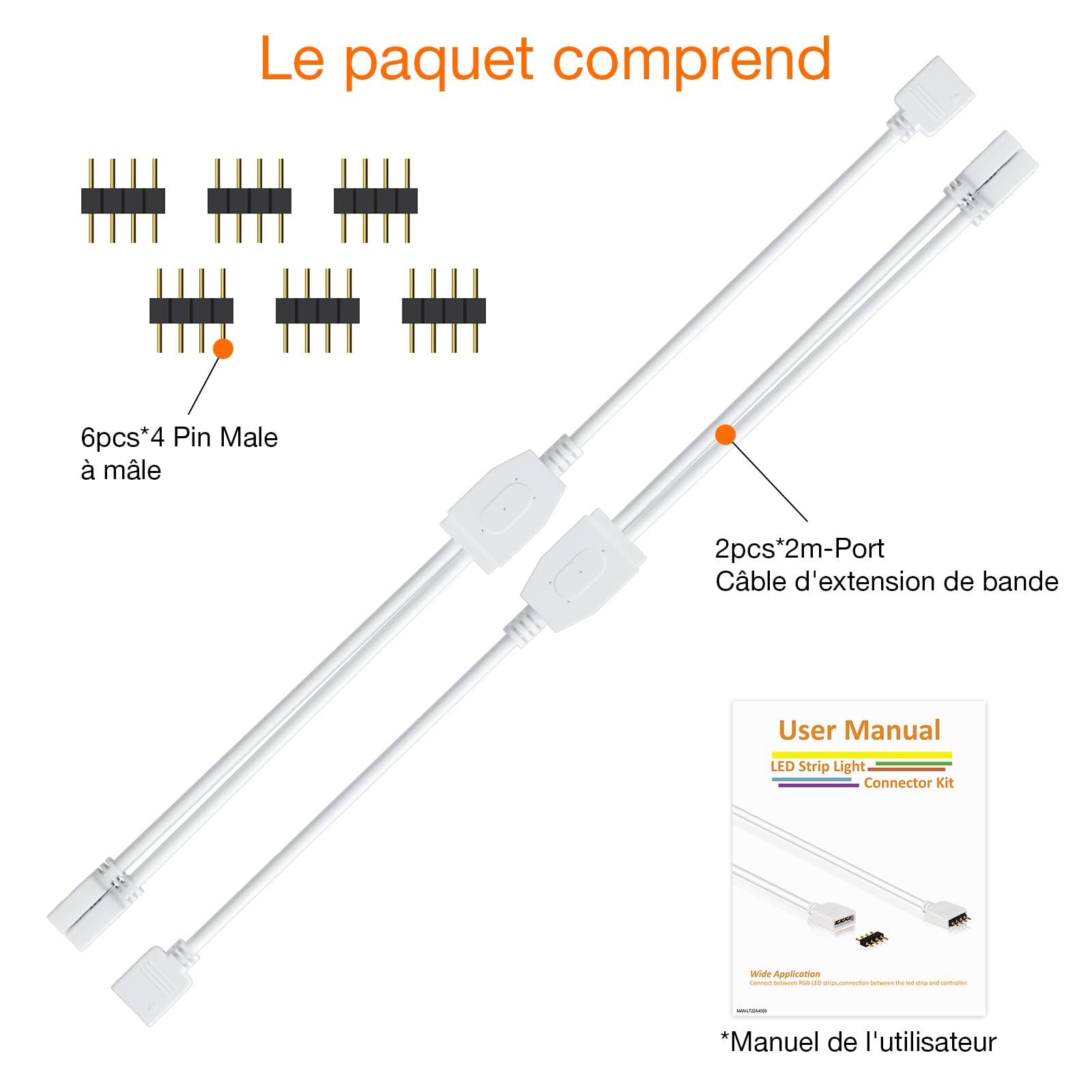 REDTRON Kit de connecteurs pour ruban LED 4 Broches Diviseur 1 à 2 Câble Accessoires DIY 5050 3528 2835