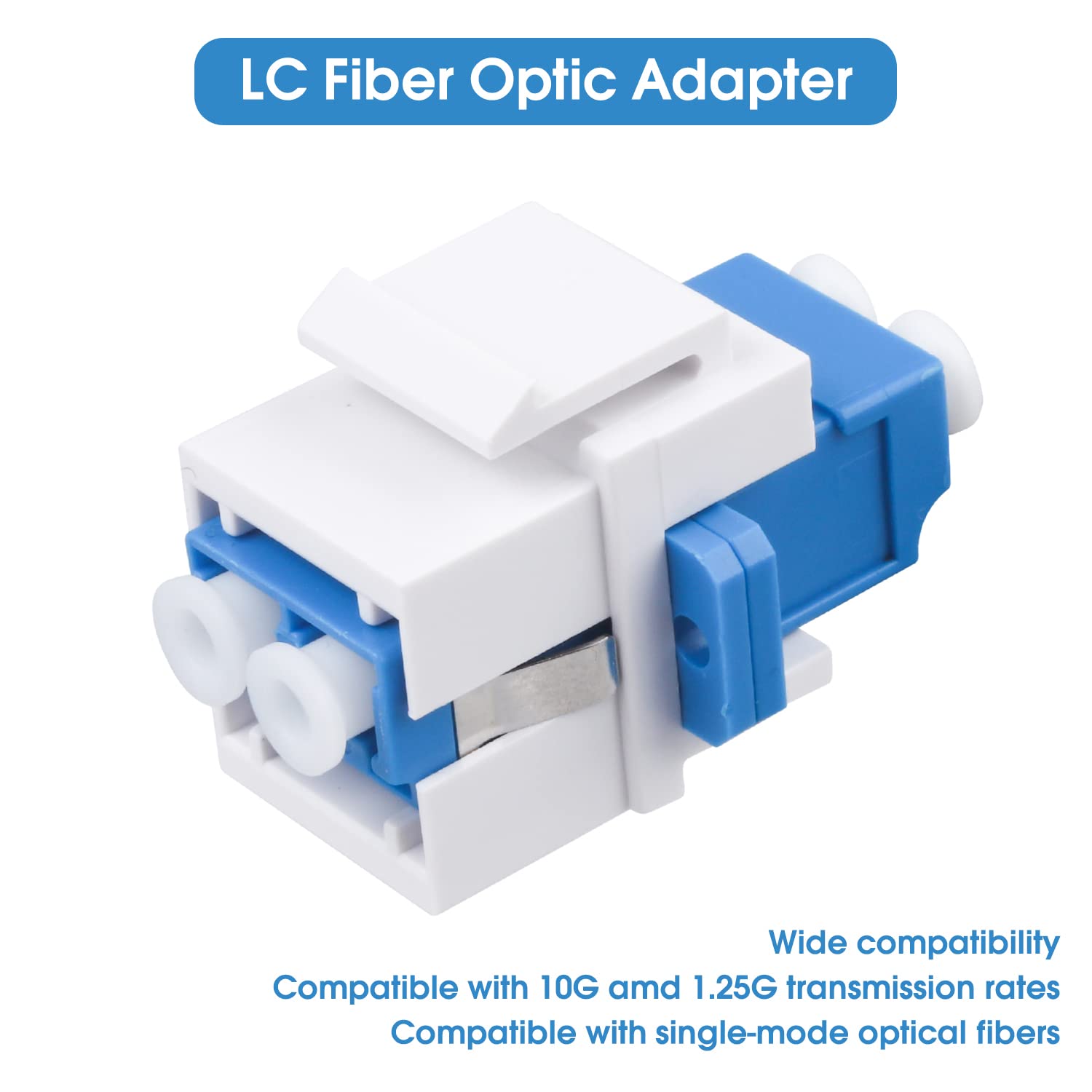 Paquete de 25 acopladores de fibra óptica LC/UPC Keystone Jack modular para paneles de conexión y placas de pared, adaptador de cable de fibra óptica LC dúplex monomodo