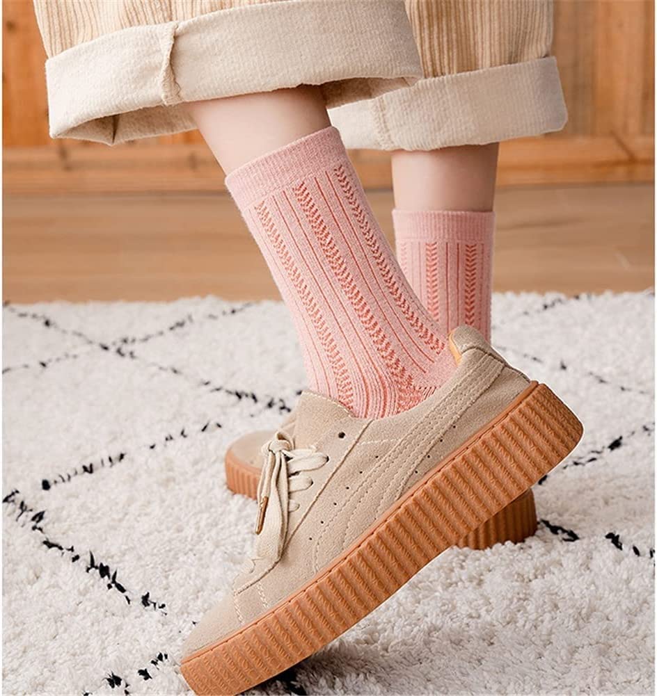 5 Pares de Calcetines de Tubo Retro, Calcetines de Mujer, Calcetines Gruesos cálidos de Felpa for otoño e Invierno, Calcetines de Conejito de Dibujos Animados a Cuadros