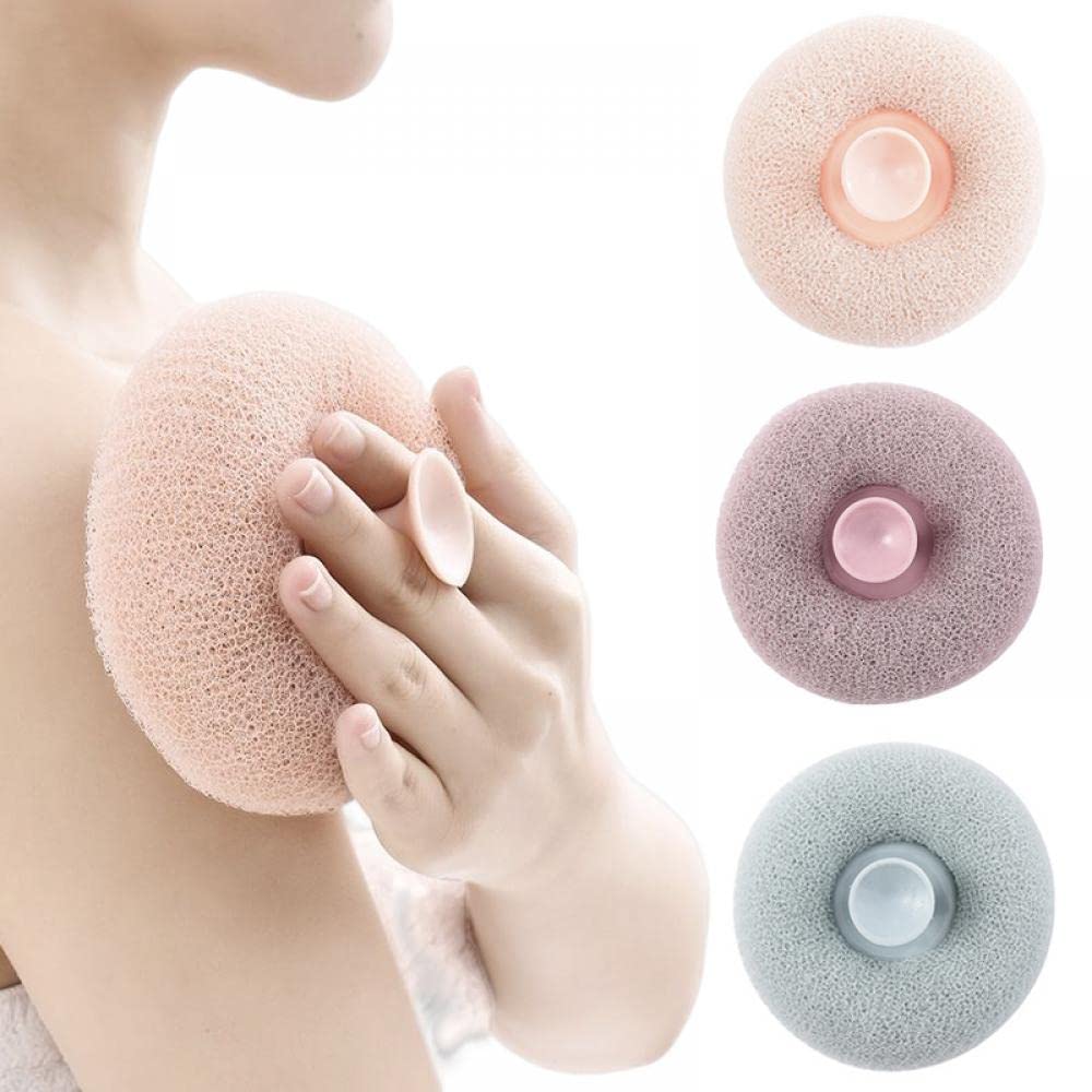 Goodern 3 Pieces Bath Shower Sponges Set,Reusable Exfoliating Loofahs Shower Balls with Sucket,Easy to Hanging&Washing,Skin Care Shower Sponges Scrub Mesh Body Beauty Brush Ball for Women Men -A