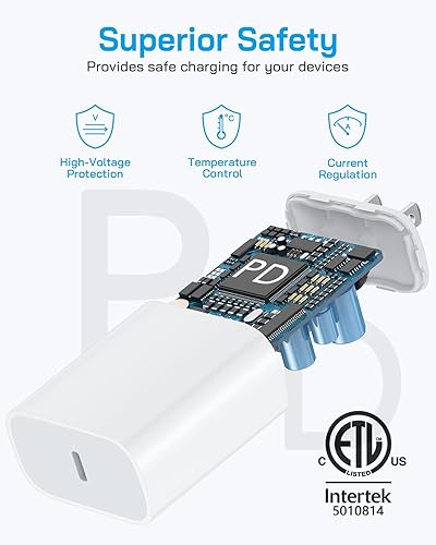 Miniatura 4 de Cargador para iPhone 15 de carga rápida certificado MFi Paquete de 2 bloques de carga de pared USB C de 20 W con cable tipo C a tipo C de 6 pies