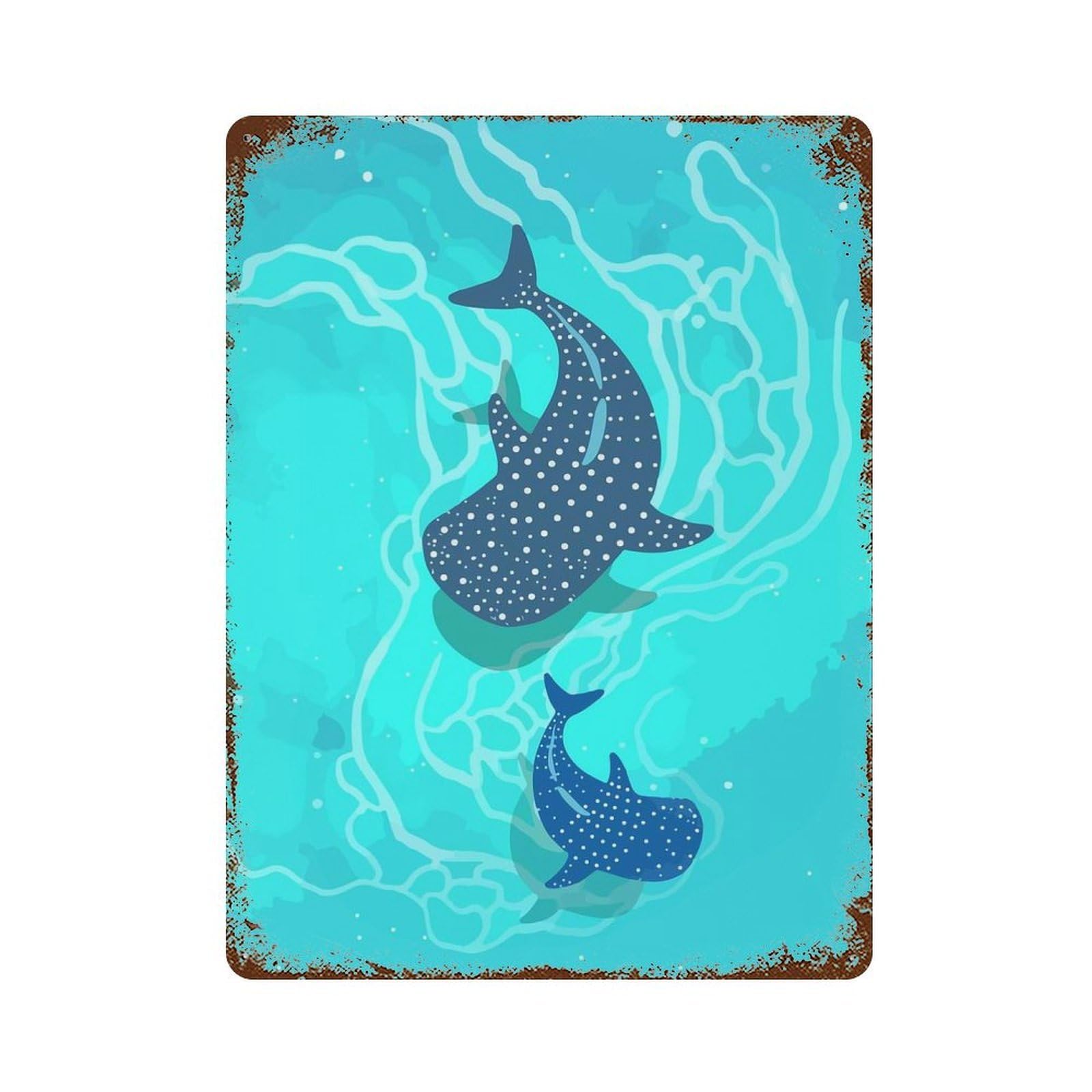 Retro Metal Sign with Whale Shark Duo Design 15.7"x11.8", for Living Room, Hallway And Home Decor, Vintage Wall Decor