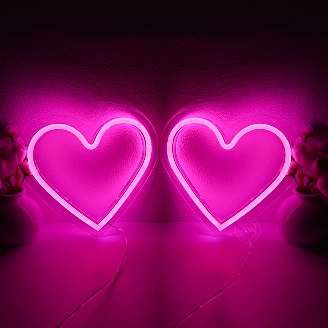 Planzo Neonowy znak LED z różowym sercem, zasilanie bateryjne lub zasilane przez USB, na ślub, walentynki, imprezę, do pubu, znak miłości, prezent urodzinowy, dom, różowy, pokój dziewczęcy, sypialnia