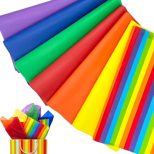 Mauts-inus Papel de seda arcoíris de 130 hojas, colores clásicos del arco iris, papel de regalo para manualidades, fiestas y ocasiones
