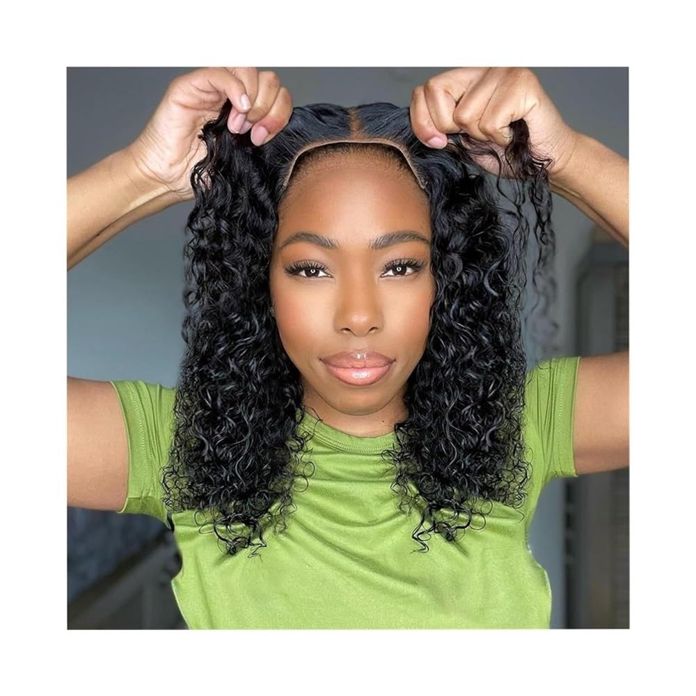 Parrucca Per Donna Parrucca riccia anteriore in pizzo 4x4 Bob senza colla for capelli umani(16inches)