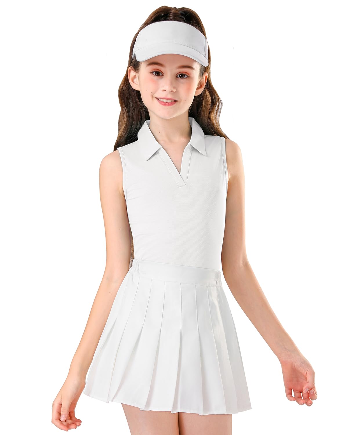 Soneven Girls Sleeveless Polo Shirts Button UP Golf Tennis T-Shirts with Collared Quick Dry Tank Tops for 4-14 Years