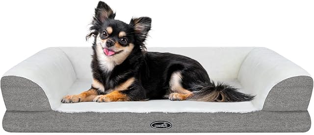 pecute Orthopedic Dog Bed Washable Dog Sofa 76 * 58 * 18 CM, Dog Mattress with Egg-shaped Memory Foam for Dogs, Non-slip Dog Couch(Light Grey)