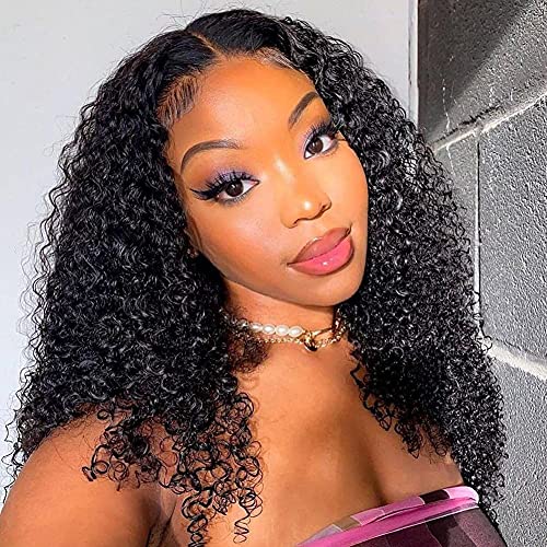 Iris Queen Curly Human Hair Wigs for Black Women 4x4 Lace Front Wigs Brazilian Human Hair Wig with Baby Hair Pre Plucked 150% Density Bleached Knots(18inch Curly)