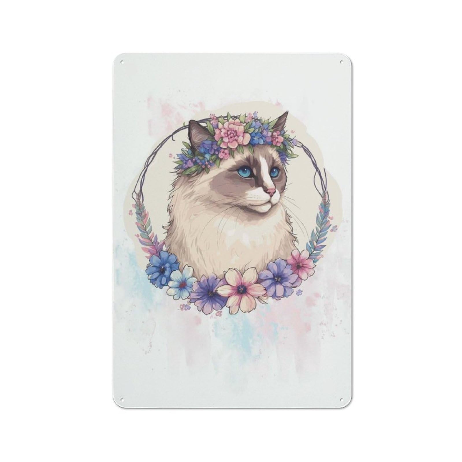 Cute Watercolor Ragdoll Rustic Metal Sign 30x20cm for Café Or Restaurant, Suited to Café Owners And Decorators