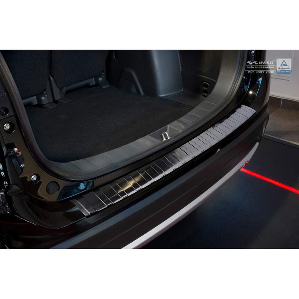 Avisa Protector del Parachoques Trasero Inoxidable Negro Compatible con Mitsubishi Outlander III 2015- 'Ribs'