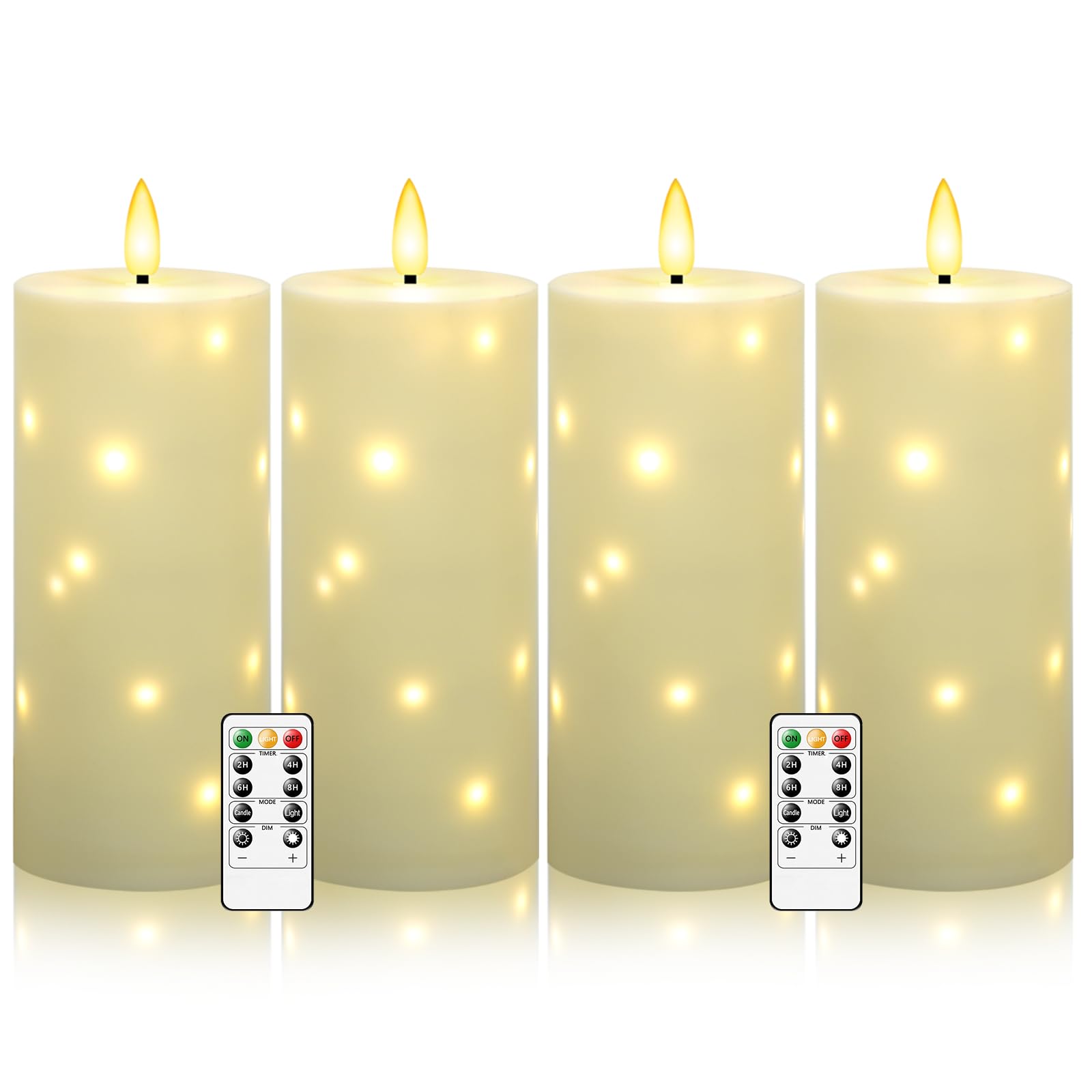 kakoya 10" x 4" Large Outdoor Waterproof Flickering Flameless Candles with Timer,4Pcs Battery Operated LED Pillar Candles with Embedded Star String for Outdoor Lanterns,Porch,Patio Decor(Ivory)