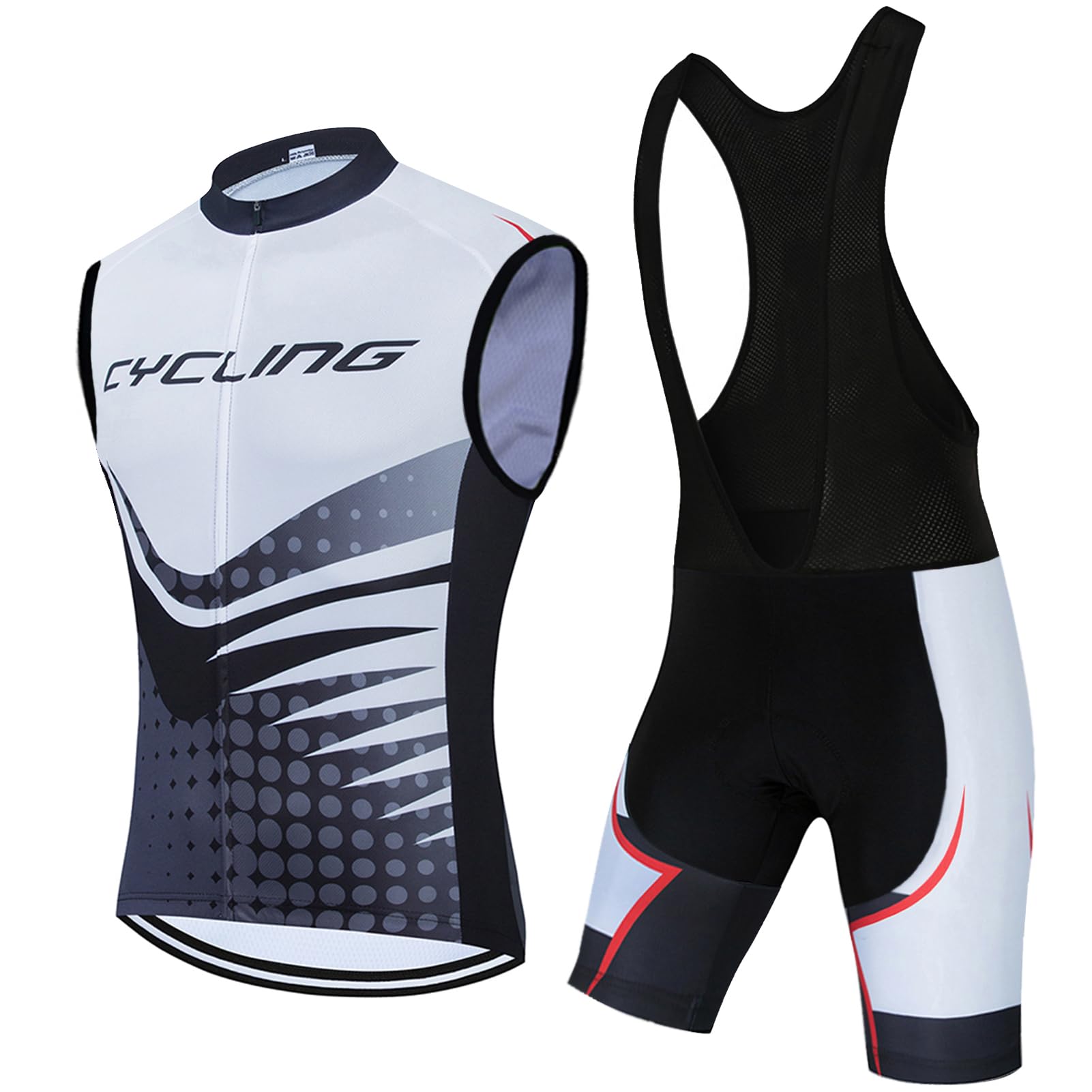 Vêtements Cyclisme Homme Tenue Cycliste Été,Maillot de Velo VTT Sans Manches MTB Gilet et Cuissard à Bretelle avec 9D Coussin Gel,Ensemble Combinaisons de Cycling Sleeveless Respirant Séchage Rapide