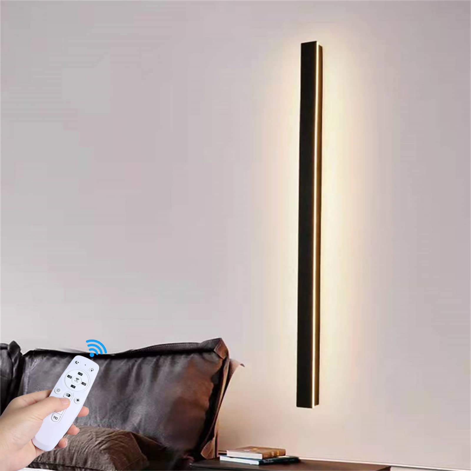 LED Largo Barra Apliques de Pared Interior Regulable con Mando a Distancia Lámpara de Pared Moderna Luz Aadjustable Aluminio Iluminación de Pared para Salón Dormitorio Pasillo Escalera (