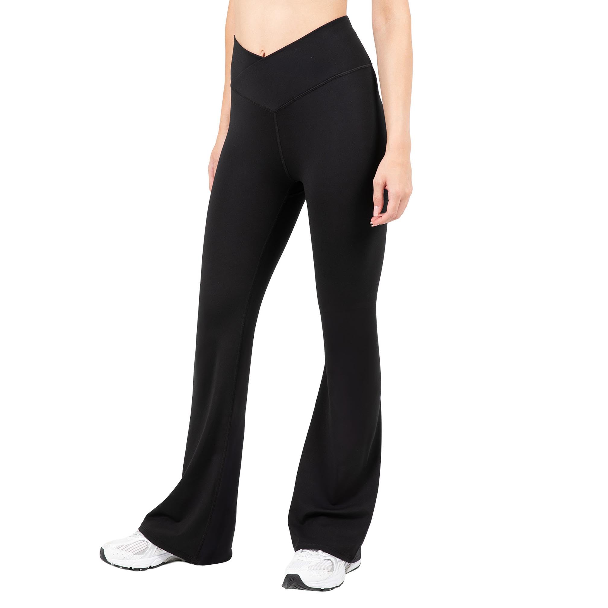 YITTY Active High Waist Crossover Flare Leggings for Women Buttery Soft Yoga Pants V-Shape Waistband No Side Seam
