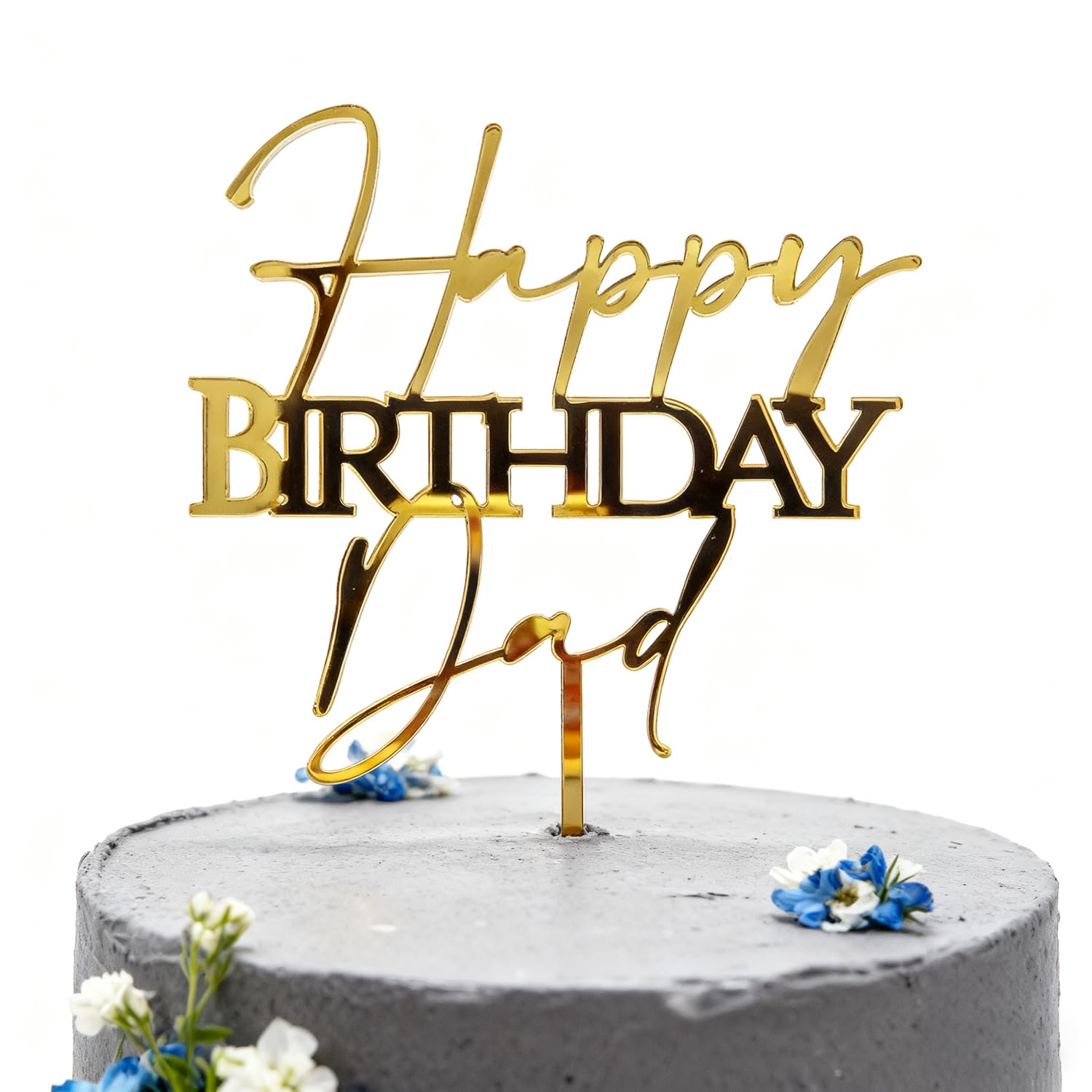 Photo 1 of SRMIRO Happy Birthday Dad Cake Topper, Gold Acrylic Father's Birthday Cake Decoration, 1 Count, 4x3 Inches