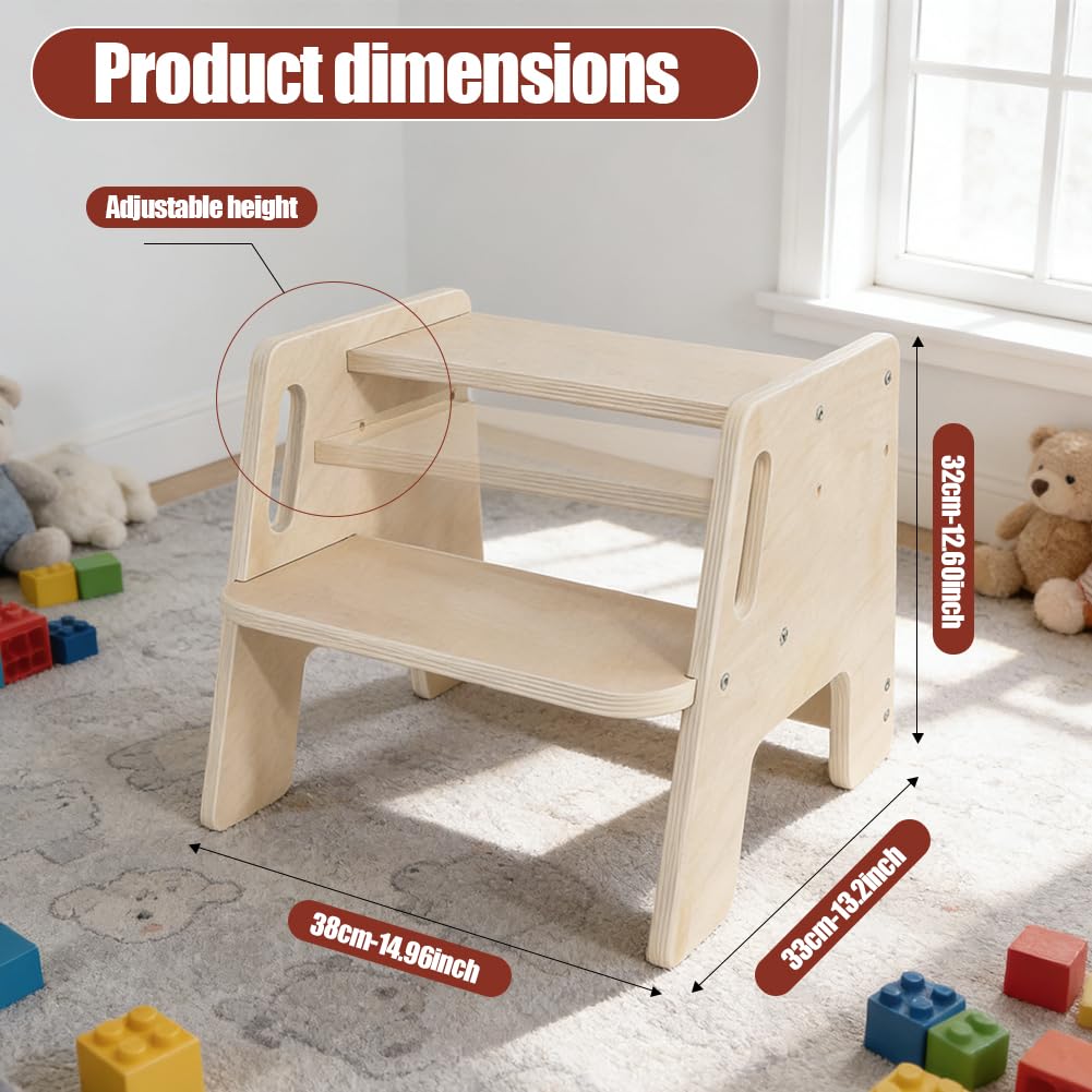 RANJIMA Taburete infantil de 2 niveles antideslizante de madera 100 kg para lavabo baño cocina