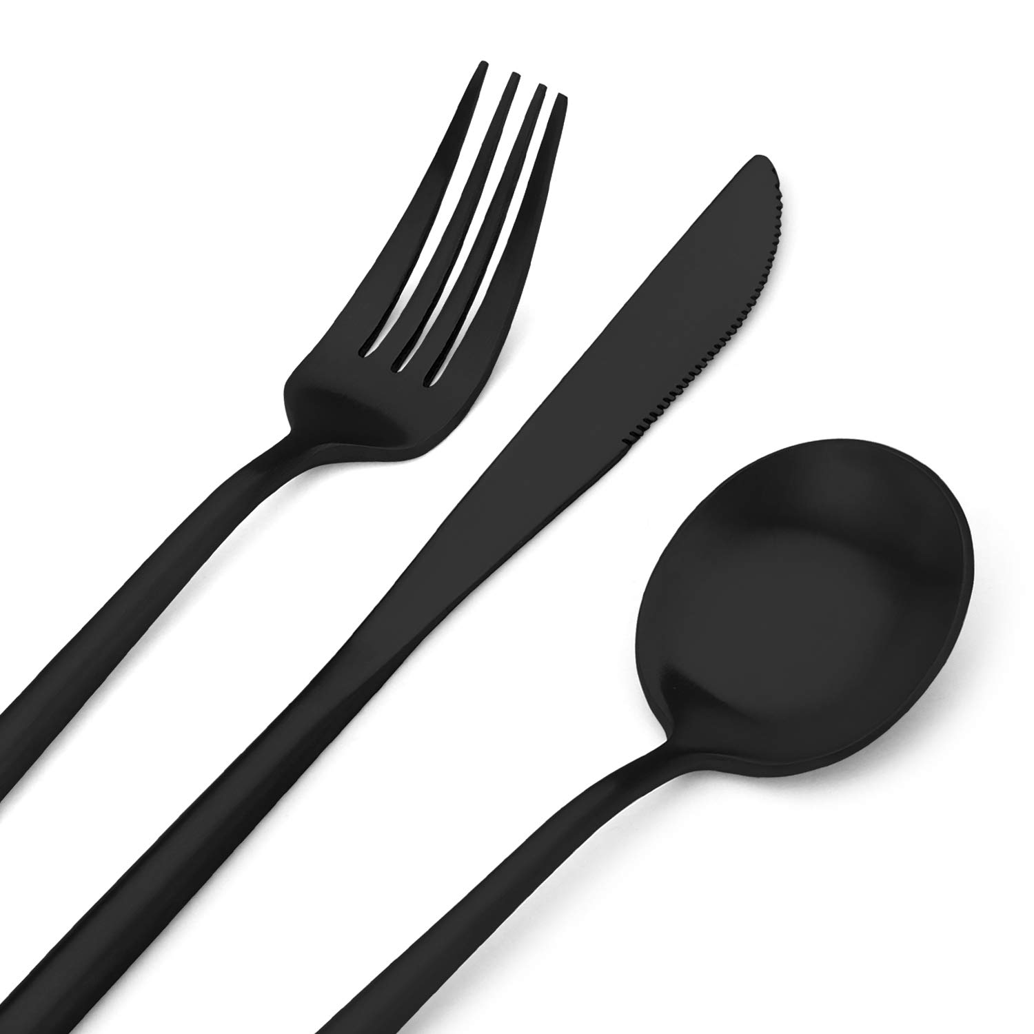 Mattschwarzes Besteck-Set, Edelstahl, satiniertes Finish, Besteck-Set für 4, 20-teilige Löffel und Gabeln, Küchenutensilien-Set, spülmaschinenfest (mattschwarz, 20 Stück)