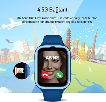 Buff Kids Watch Play Smart Kids Watch with 4.5G Sim Card GPS Location Tracking Video Call (Blue)