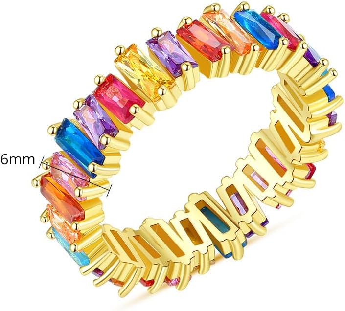 Rainbow Moissanite Eternity Band in 14K Gold, Colorful Wedding Ring for Women, Perfect for Birthday or Engagement, Size 6-9