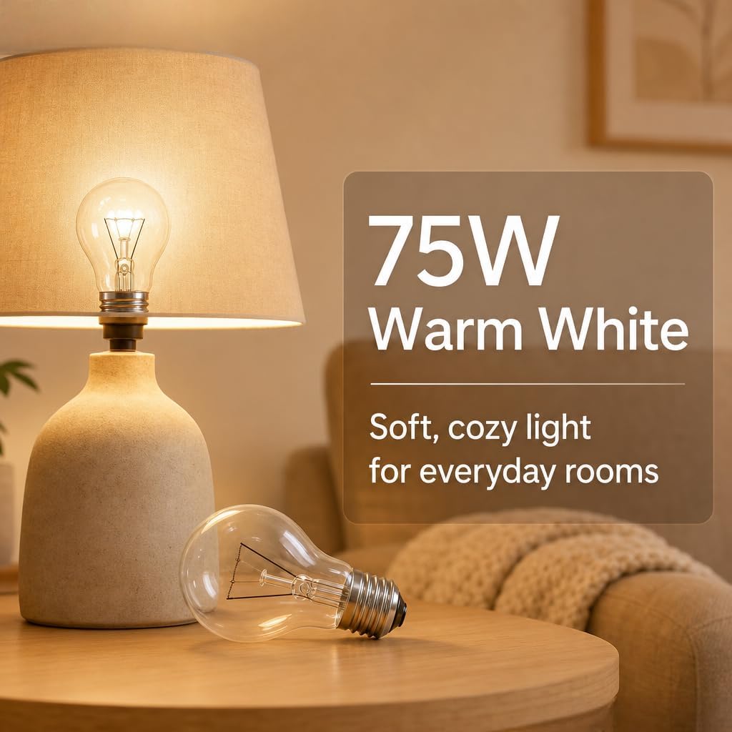 75 W Incandescent Bulbs, A19 Dimmable, Shatter-Resistant and Durable Bulb (6-Pack)