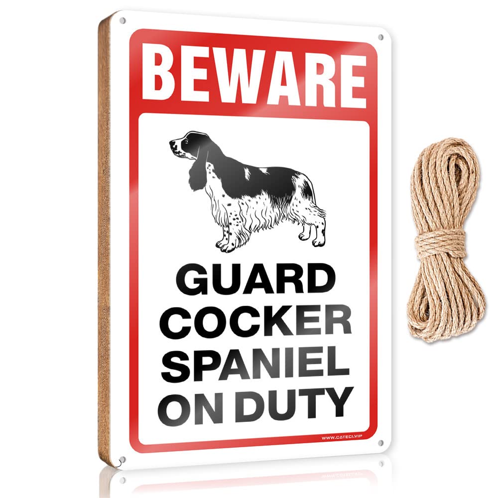 FRINTOXA Funny Man Cave Signs Beware! Guard Cocker Spaniel On Duty Wooden Sign(20X30CM)
