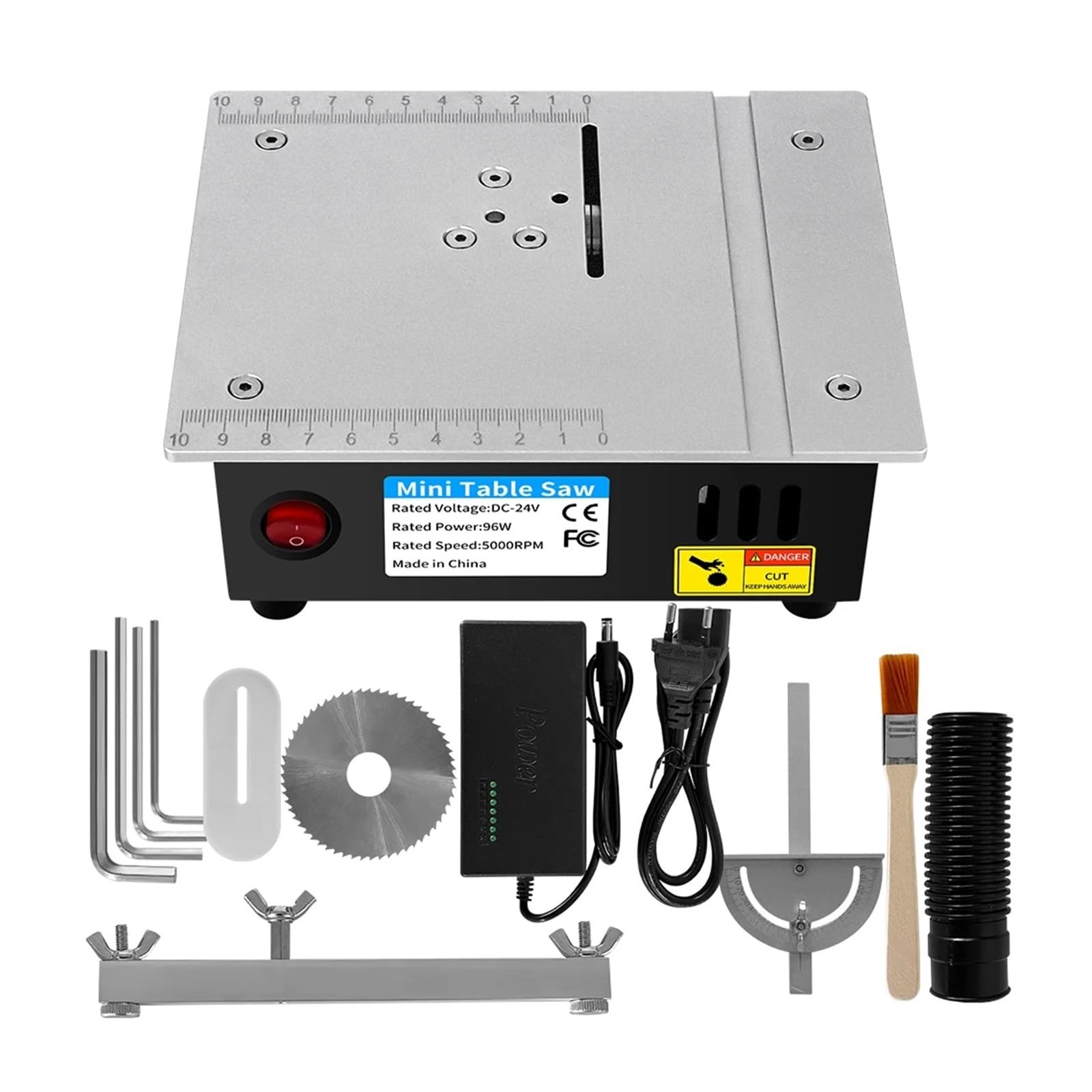 Mini Sierra de mesa multifuncional 96W y 24V, sierras eléctricas escritorio 5000RPM, máquina cortadora torno banco for carpintería, herramienta bricolaje, hoja 63mm Para uso doméstico