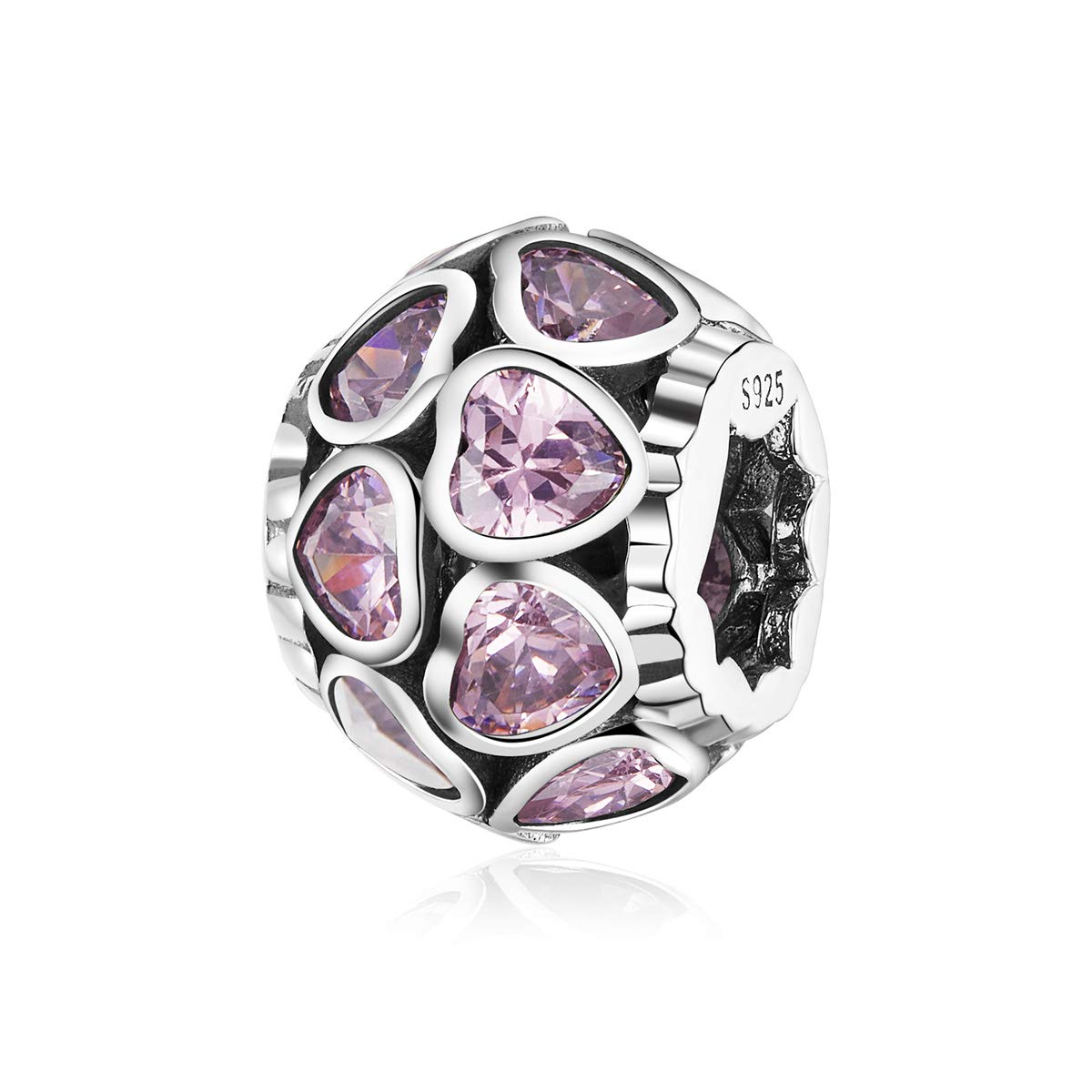 NINGAN Birthstone Charms for Bracelets 925 Sterling Silver Openwork Bead Charms, Love Heart Charms for Bracelets and Necklaces, Happy Birthday Charms for Women Girls