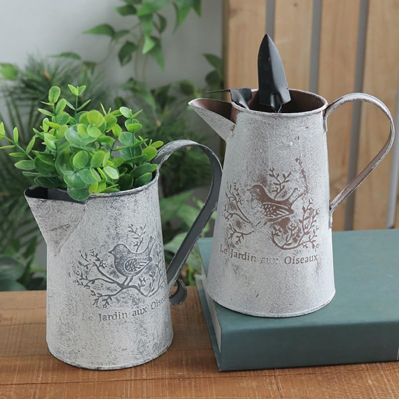 Vintage Flower Arrangement Bucket 4.33 Inch Iron Planter with Protective Coating Garden Tin Vase for Home Office Balcony Decor and Watering - Image 2