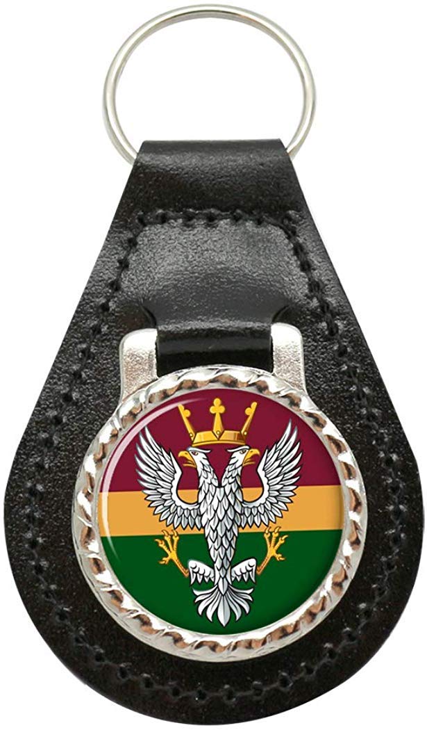 Giftshop Uk Unisex Black Leather And Silver Metal Mercian Regiment, British Army Leather Key Fob
