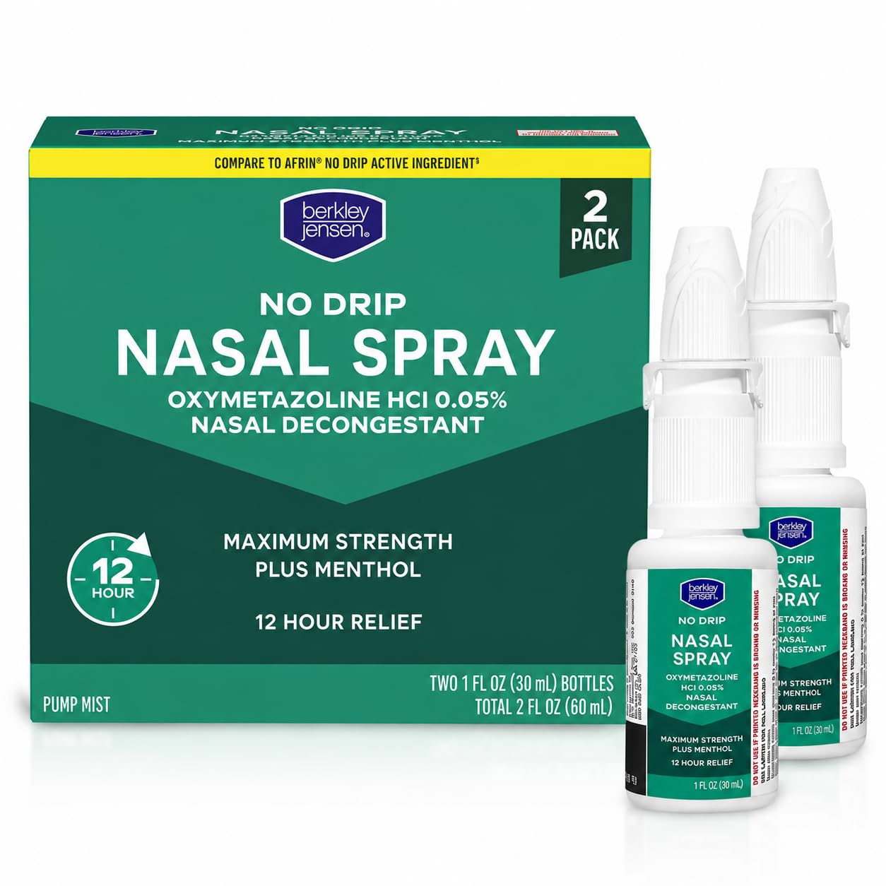 Berkley Jensen No Drip Severe Congestion Nasal Spray - Maximum Strength Decongestant with Oxymetazoline HCl & Menthol - Pump Mist Applicator, No Steroid, 12 Hour Relief, 1 Fluid Ounce (Pack of 3) — Amazon image 10