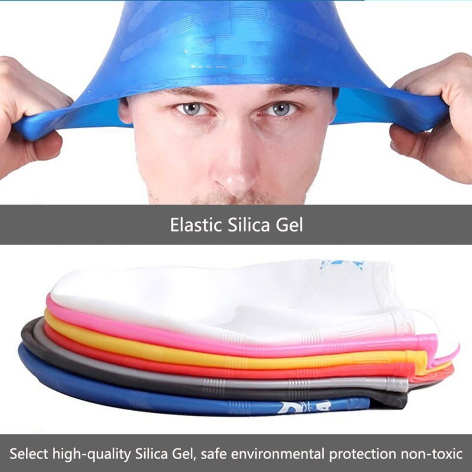 Gorro de natación para adultos, de silicona, para hombres y mujeres, de pelo largo, impermeable, para deportes de oído, de silicona, de alta elasticidad, para bucear (3)