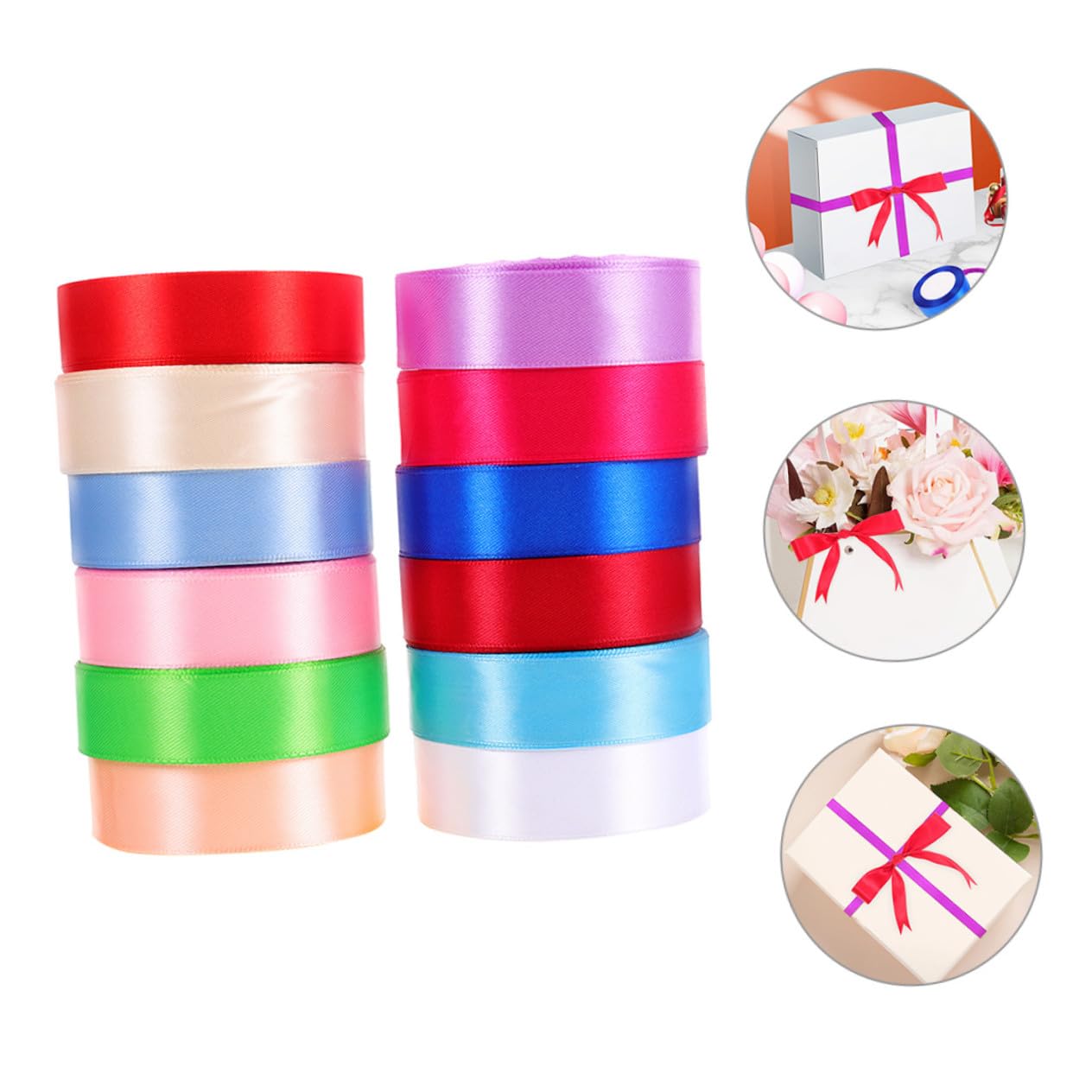 12 Rollen Farbige Satinbänder Breit Vielseitige Dekobänder für Geschenkverpackung Bastelarbeiten und DIY Dekoration Strapazierfähiges Polyester für Schleifen und Kreative