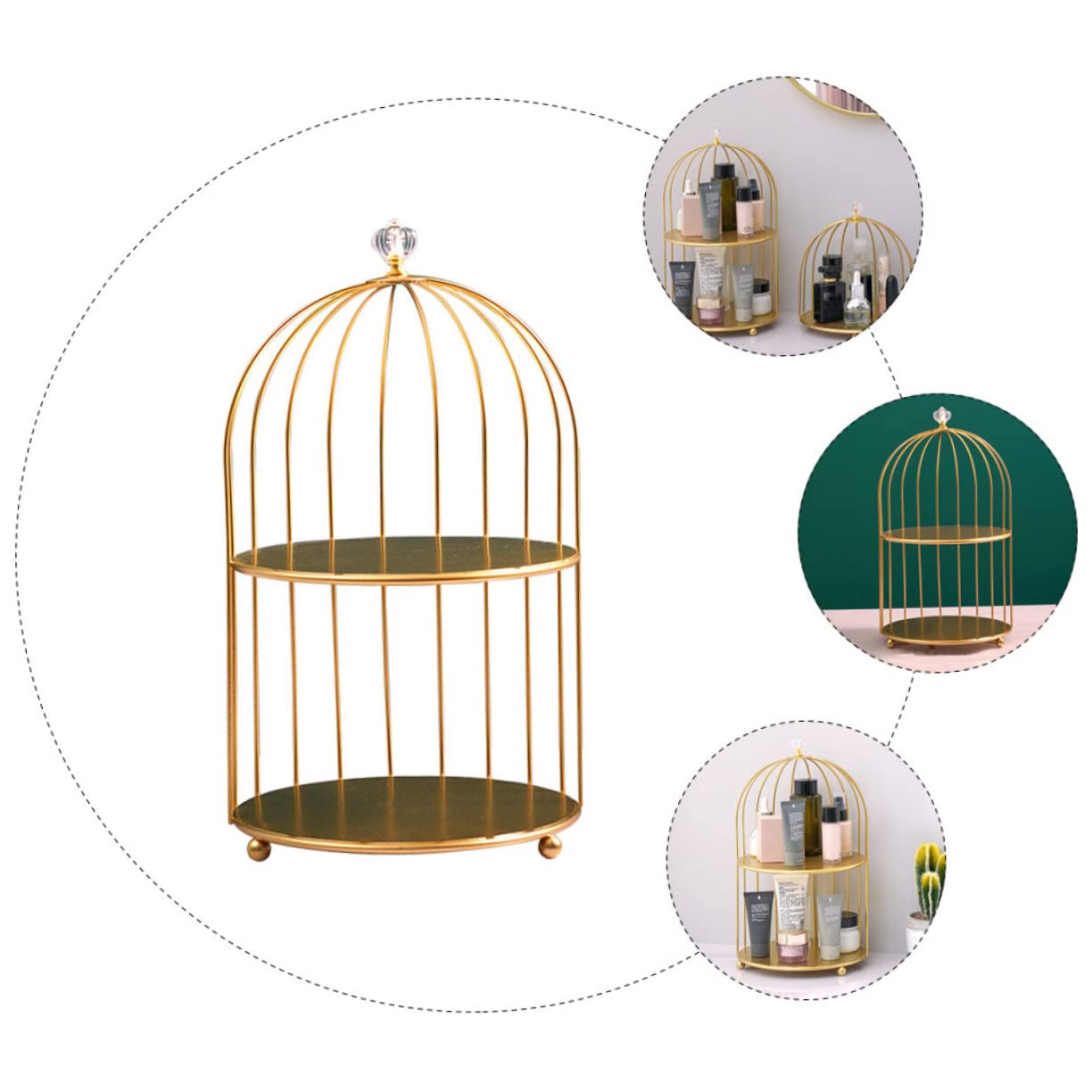 PRETYZOOM Makeup Organizer Im Vogelkäfig-design Doppelt Für Hochzeiten Partys Dekorativer Aufbewahrungsständer Für Kosmetik Und Desserts