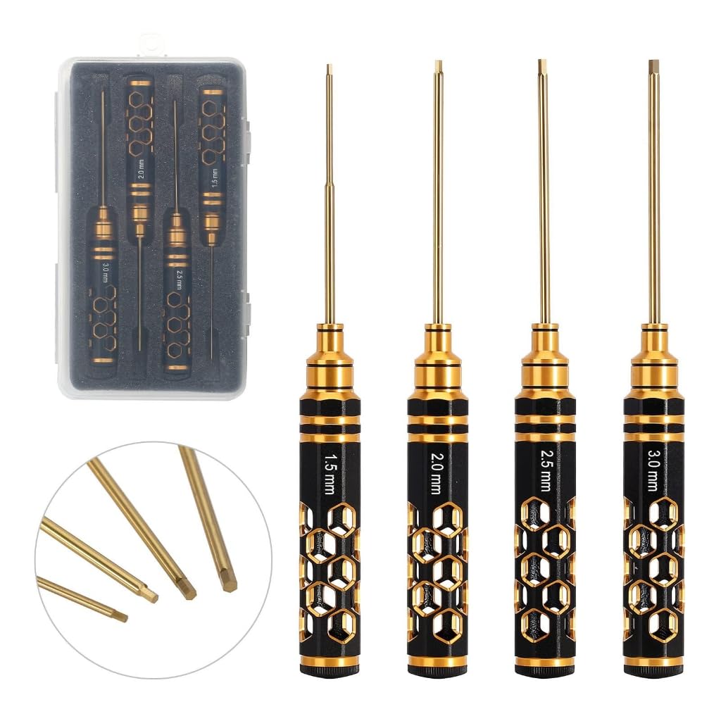 Lot de 4 tournevis hexagonaux avec poignée en nid d'abeille pour l'entretien de la voiture 1,5/2/2,5/3,0 mm