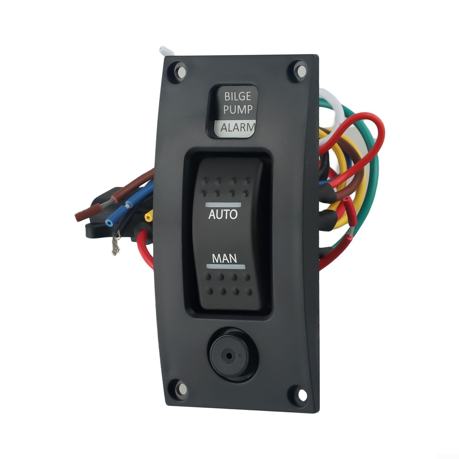 3-Way Bilge Pump Control Switch Panel 12V 24V Automatic Off Manual with Audible Visual 85dB Alarm IP66 for Boat Plumbing, Black