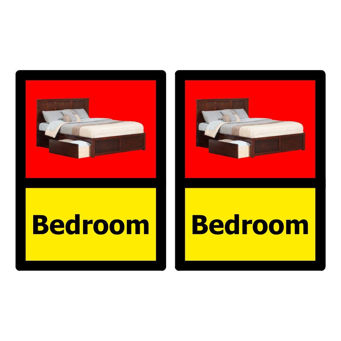 Pack of 2 Bedroom Dementia Signs for People with Alzheimer's in Care Homes and households. Size 150mm x 200mm self Adhesive Stickers. Ideal for Internal Doors