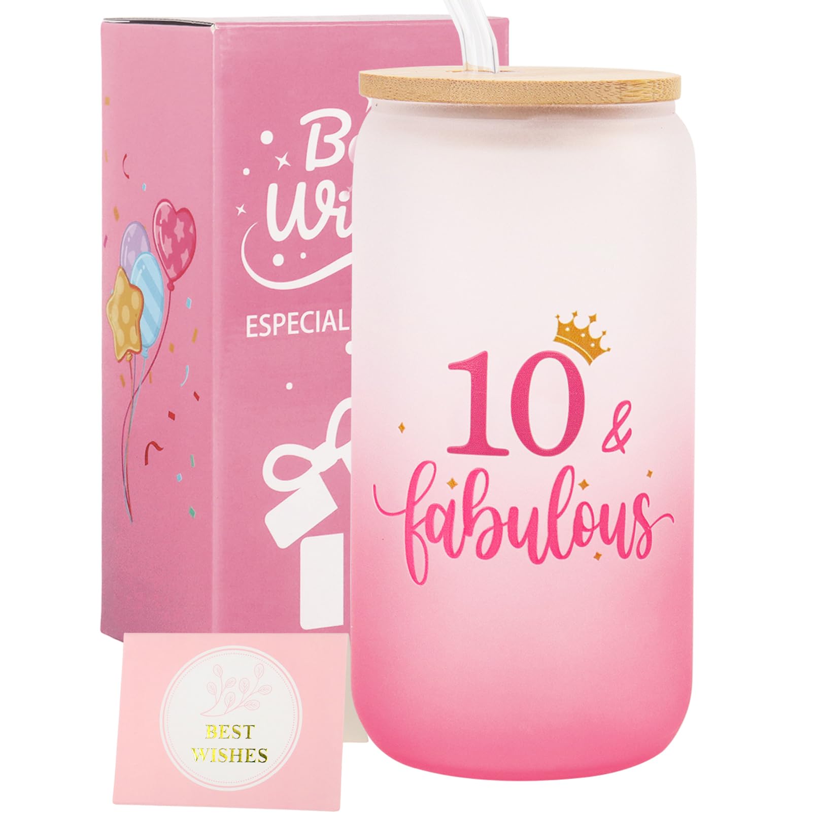 Nwvuop 10th Birthday Gifts for Girls Fabulous 10 Year Old Girl Birthday Glass