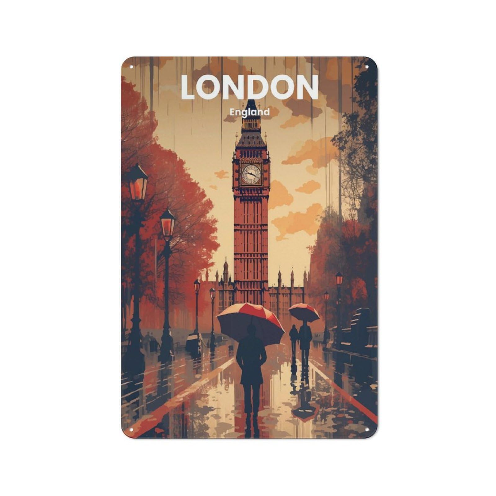 Junmoney London Vintage Tin Sign 30X20cm With For Guest Room Or Hallway, For Collectors Decorating Guest Rooms And Hallways