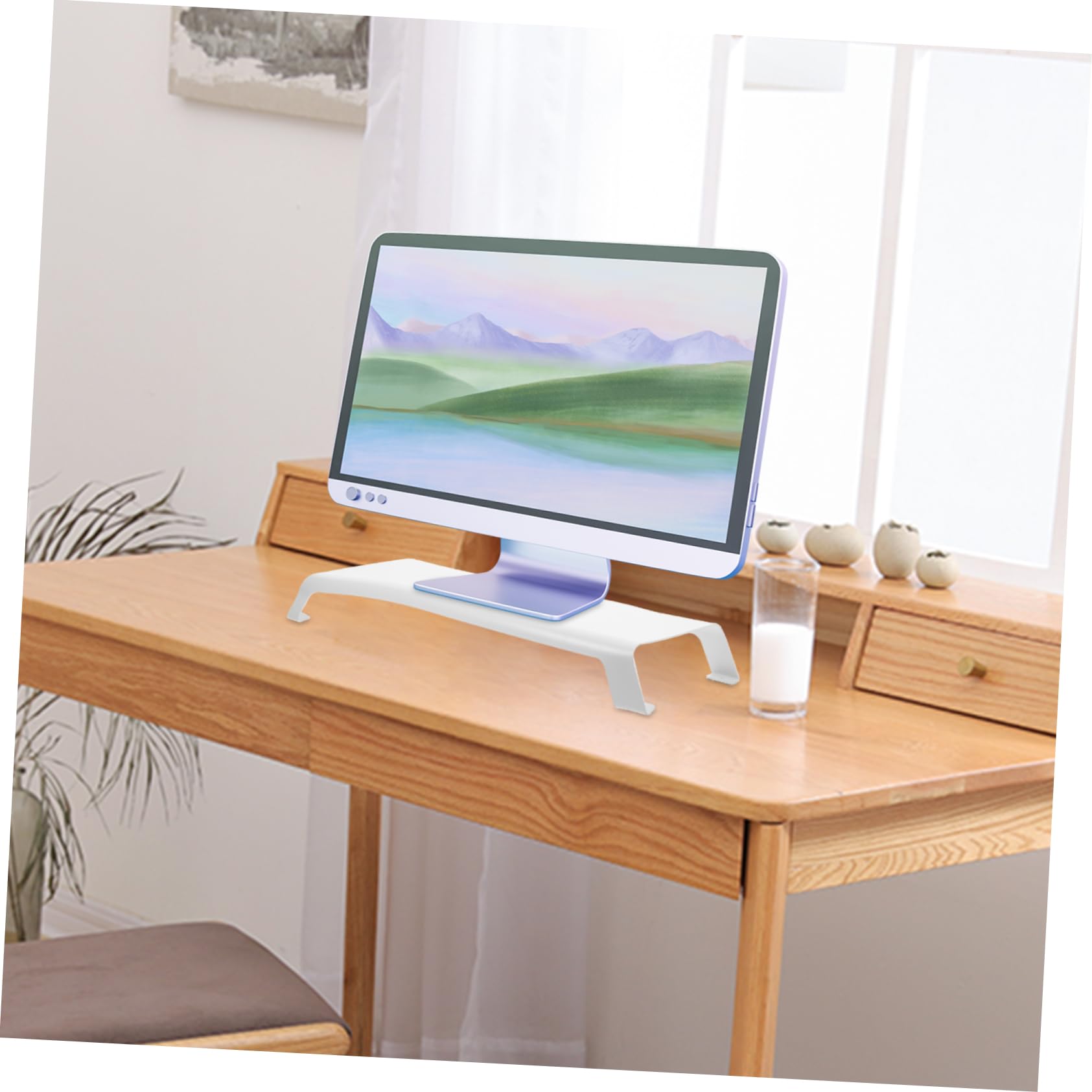 Soporte para Monitor de PC Elevador de Pantalla de Aluminio Blanco | Acabado Fino, Patas de Silicona, Escritorio sin Rayas, para Estudiantes y Usuarios de Maquillaje