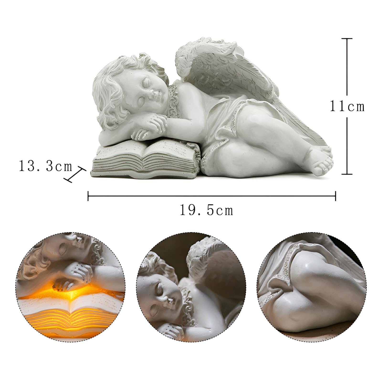 Statue da giardino a forma di angelo custode, con luci a LED, resistente alle intemperie, piccola scultura a forma di angelo per tomba/cimitero, resistente al gelo per prato, cortile,