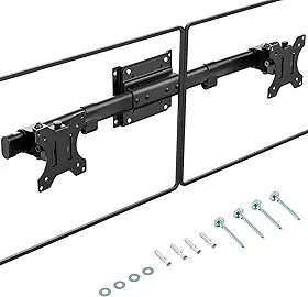 PUTORSEN Suporte de parede para monitor duplo, montagem horizontal para 2 telas de monitor de até 27 polegadas, máx. 10 kg, VESA 75 x 75/100 x 100 mm