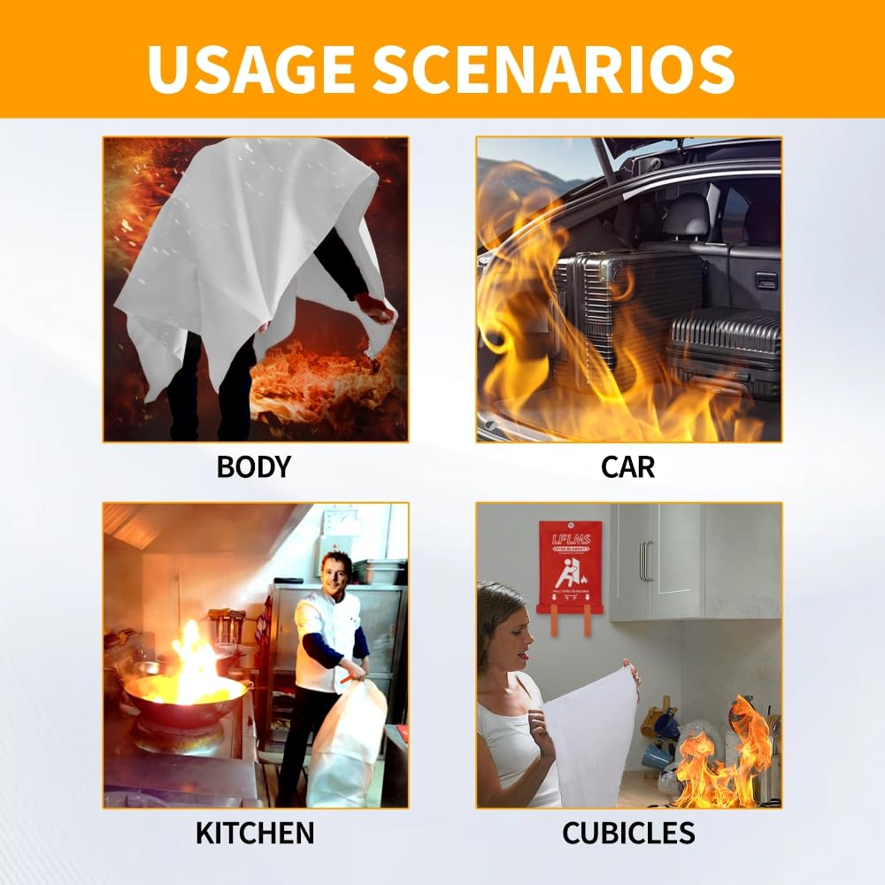 Mantas de emergencia para el hogar, paquete de 8 mantas de extinción de incendios, manta ignífuga de 40 x 40 pulgadas para cocina, manta de seguridad contra incendios de fibra de vidrio ignífuga para